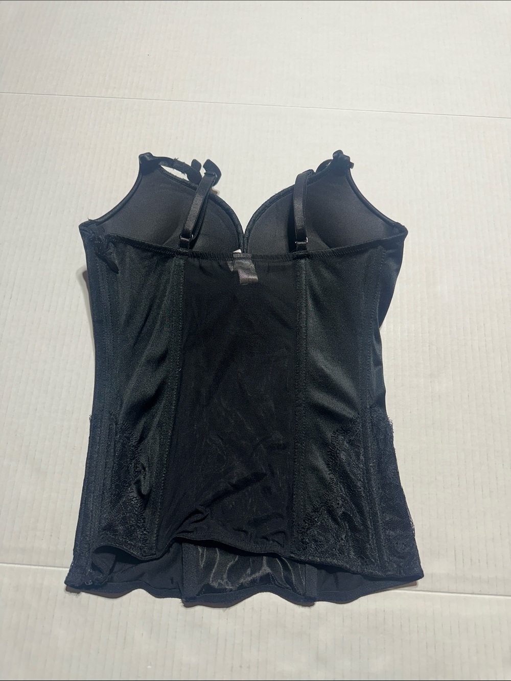 Victorias Secret Black Lace-Trim Longline Push-Up Bustier w rhinestone zipper - Picture 4 of 8